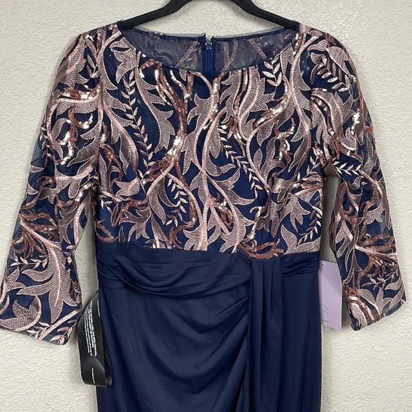 NWT JS Collections Carrie Bateau Gown Navy Blue Embroidered Sequin Sz 10 - Picture 4 of 12